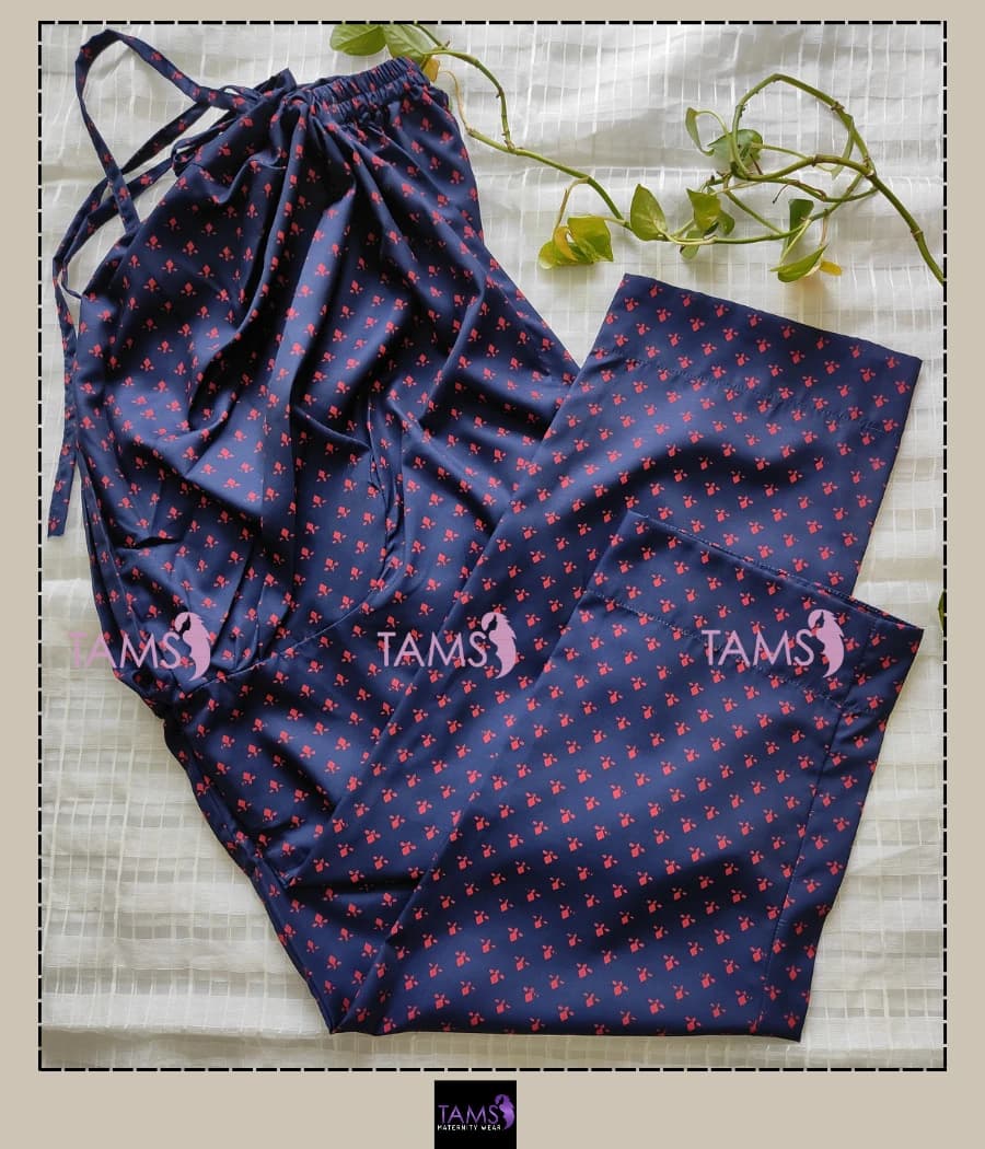 Blue Digital Printed Soft Silk Maternity Loose Pant