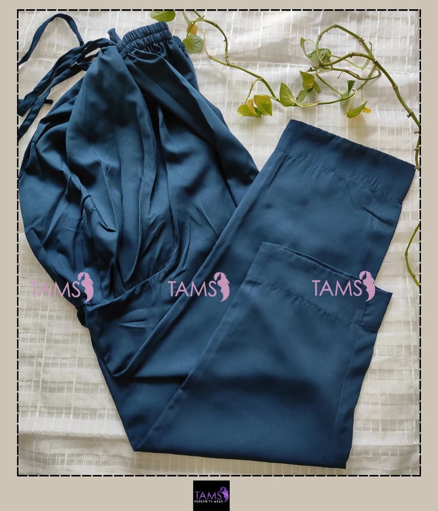 Teal Soft Silk Maternity Loose Pant
