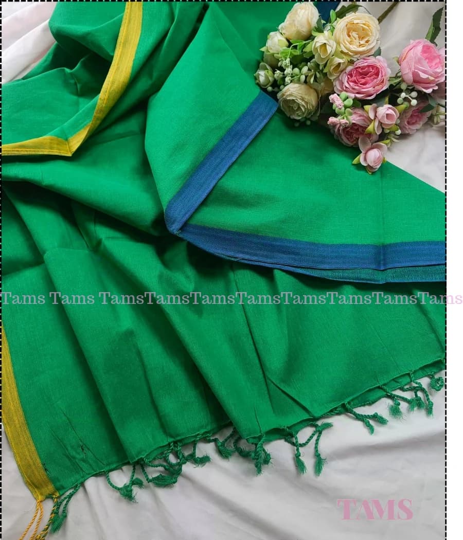 Green cotton orna with yellow paar