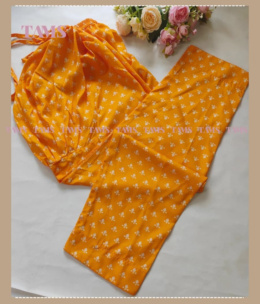 Yellow Digital Printed Soft Silk Maternity Pant