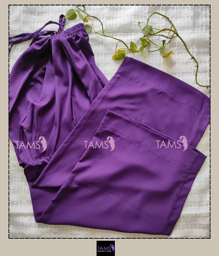 Purple Soft Silk Maternity Loose Pant